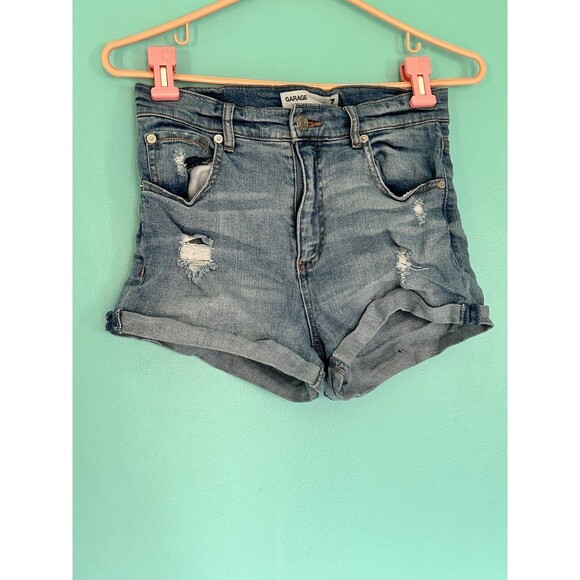Garage High Rise Premium Blue Denim Jean Shorts Cuffed Women's Size 3 distressed - Picture 1 of 6